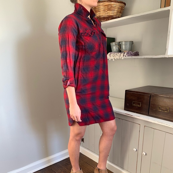 J.Crew Plaid Flannel Shirt Dress Pockets Oversized - Picture 3 of 5